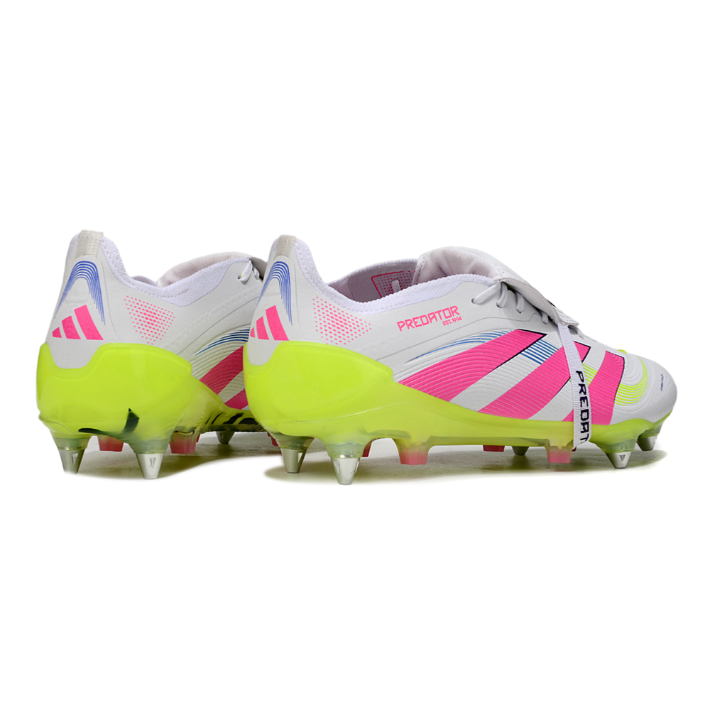 Chuteira Campo Adidas Predator Elite FT 30 Ponta de Aluminio Branco, Rosa e Amarelo