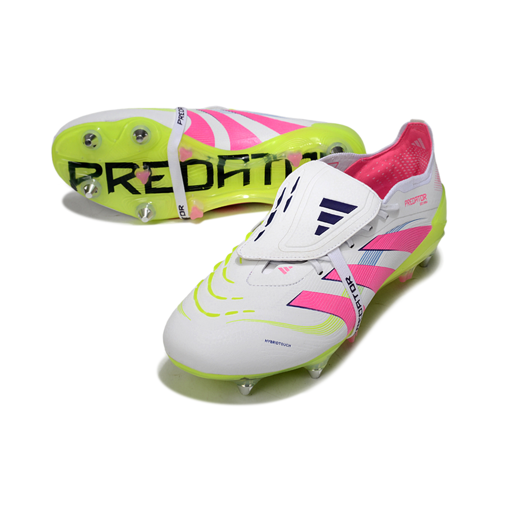 Chuteira Campo Adidas Predator Elite FT 30 Ponta de Aluminio Branco, Rosa e Amarelo