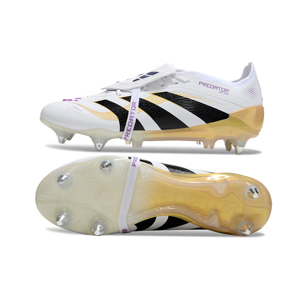 Chuteira Campo Adidas Predator Elite FT 30 Ponta de Aluminio Branco e Dourado