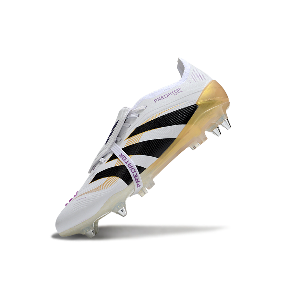 Chuteira Campo Adidas Predator Elite FT 30 Ponta de Aluminio Branco e Dourado
