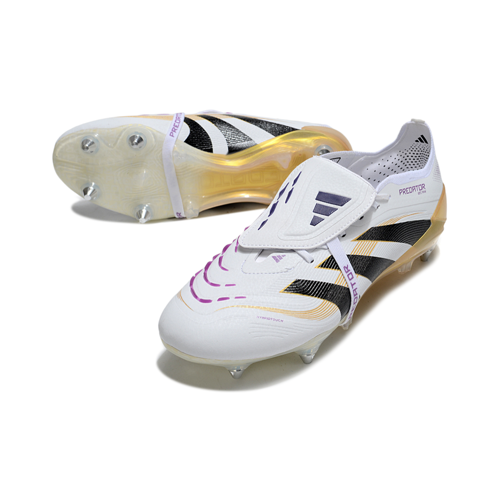Chuteira Campo Adidas Predator Elite FT 30 Ponta de Aluminio Branco e Dourado