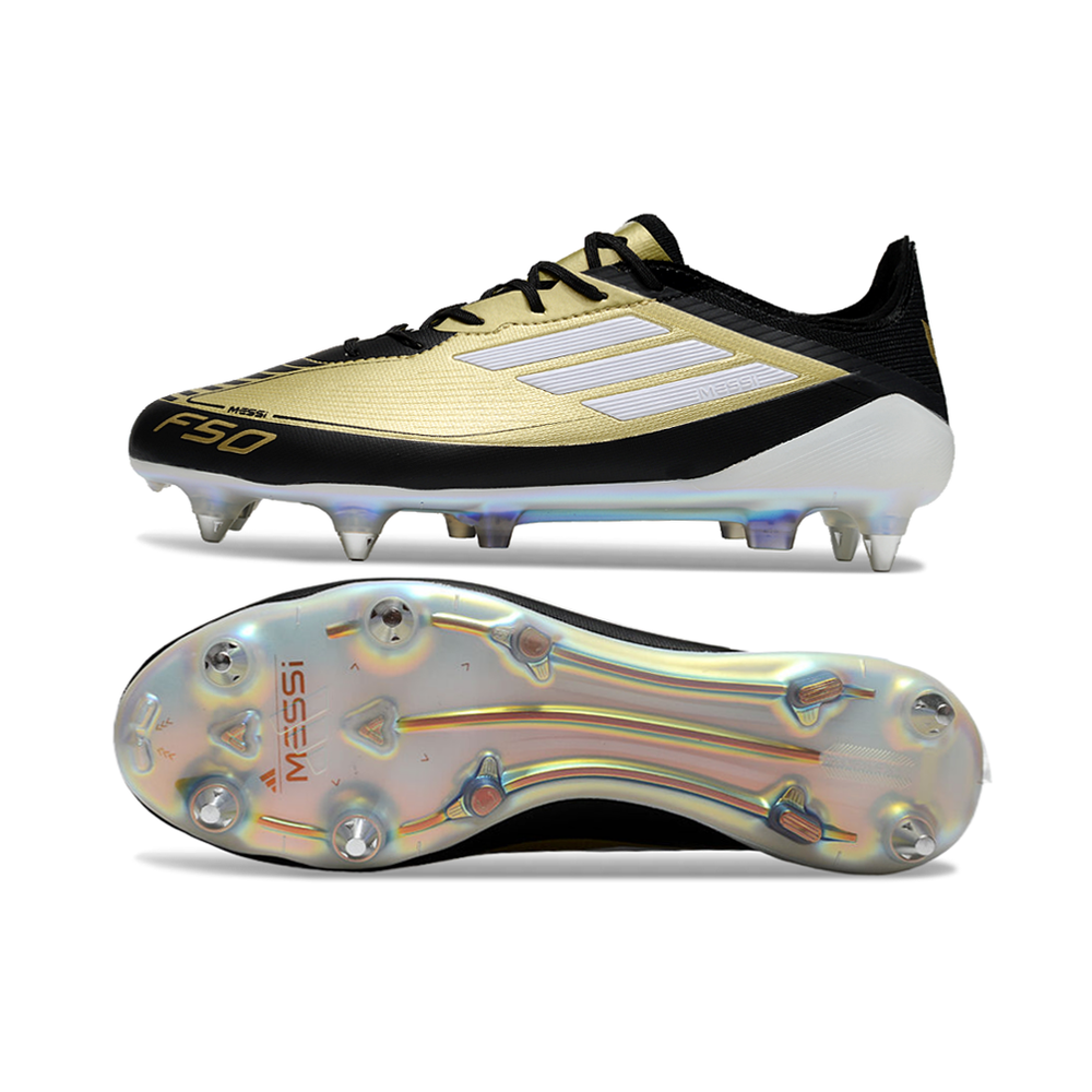 Chuteira Campo Adidas F50 Ponta de Aluminio Dourado e Preto