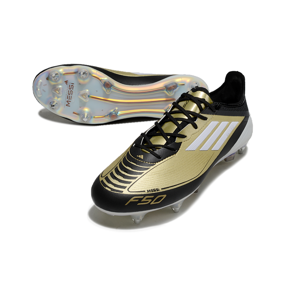 Chuteira Campo Adidas F50 Ponta de Aluminio Dourado e Preto