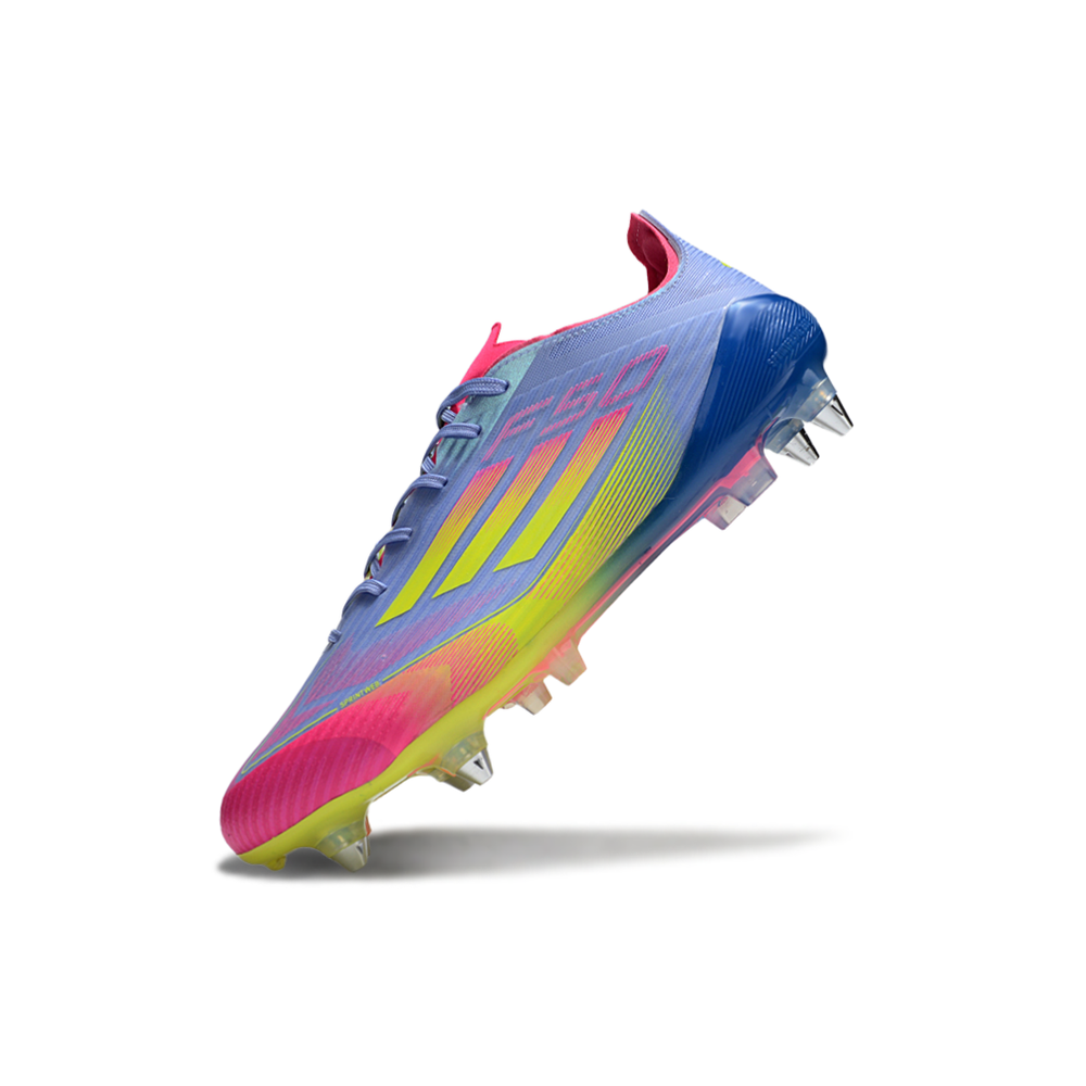 Chuteira Campo Adidas F50 Ponta de Aluminio Roxo, Azul, Rosa e Amarelo