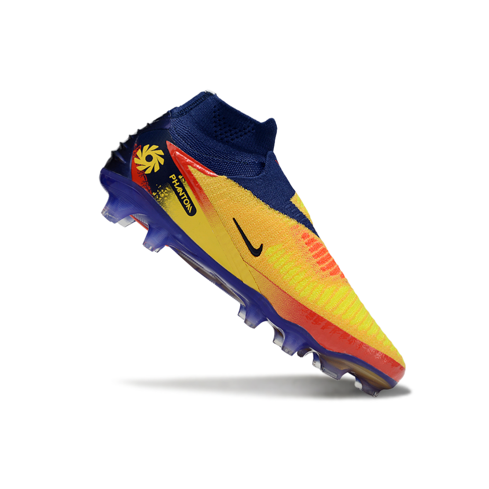 Chuteira Campo Nike Phantom GX 6 Elite FG Azul, Amarelo e Vermelho