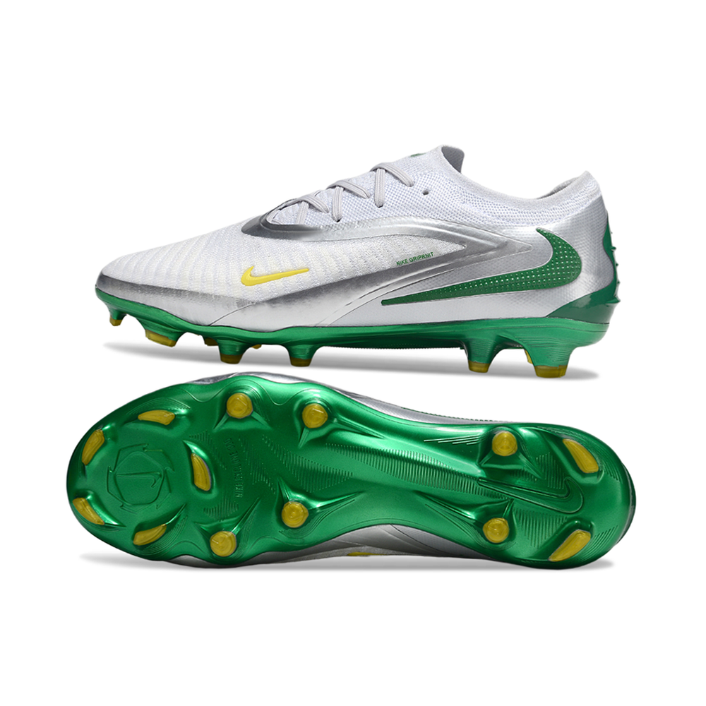Chuteira Campo Nike Phantom GX 3 Elite FG Branco, Prata e Verde