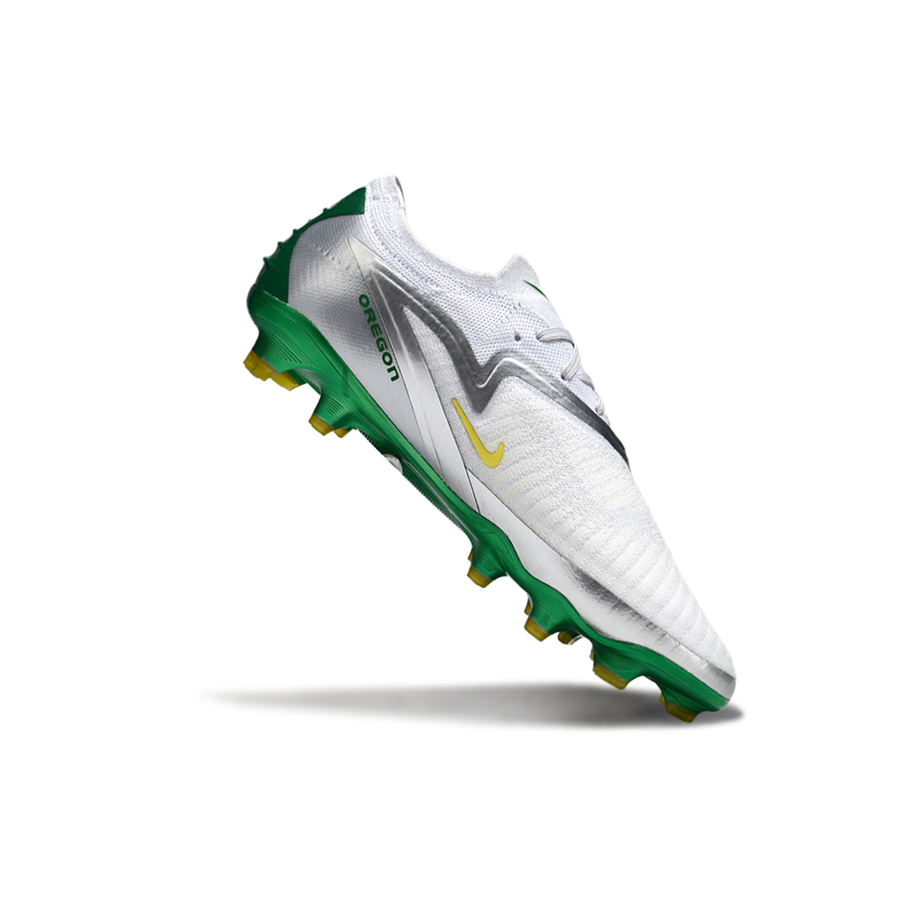 Chuteira Campo Nike Phantom GX 3 Elite FG Branco, Prata e Verde