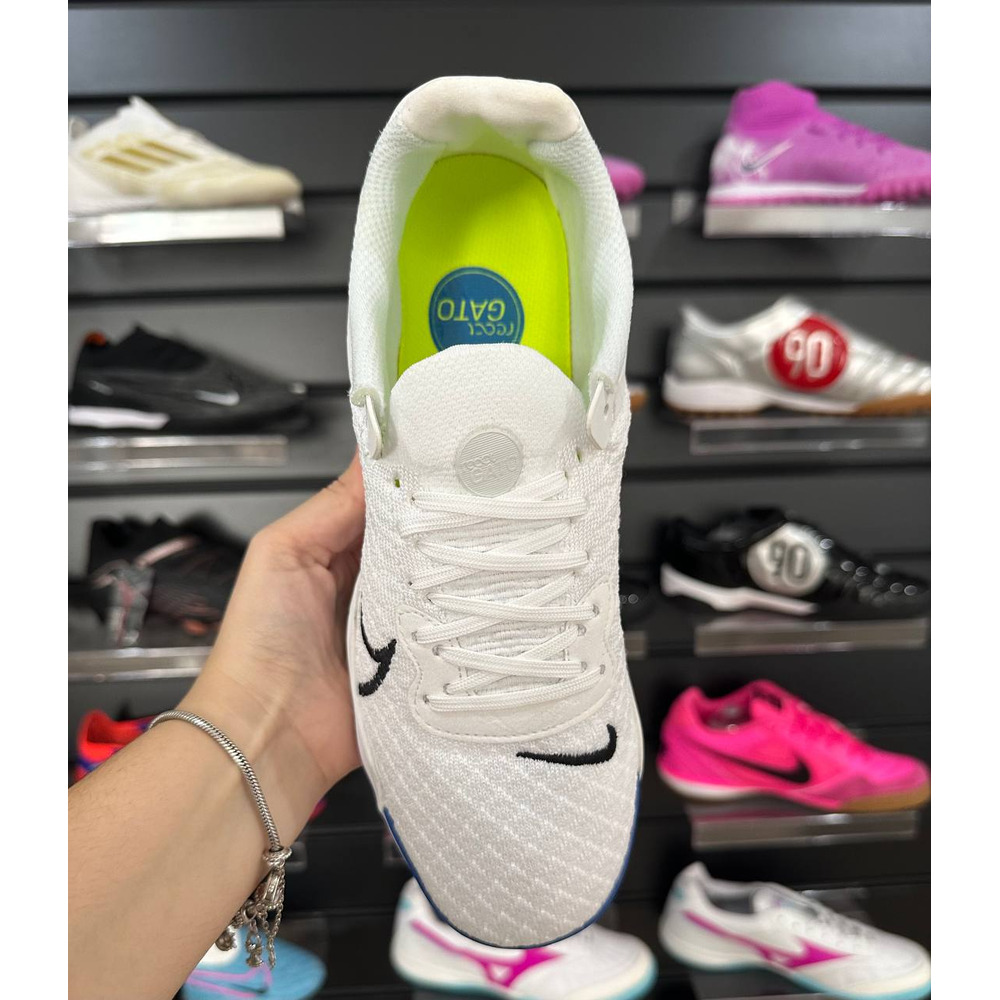 Chuteira Futsal Nike React Gato IC Branco, Preto e Azul - Pronta Entrega