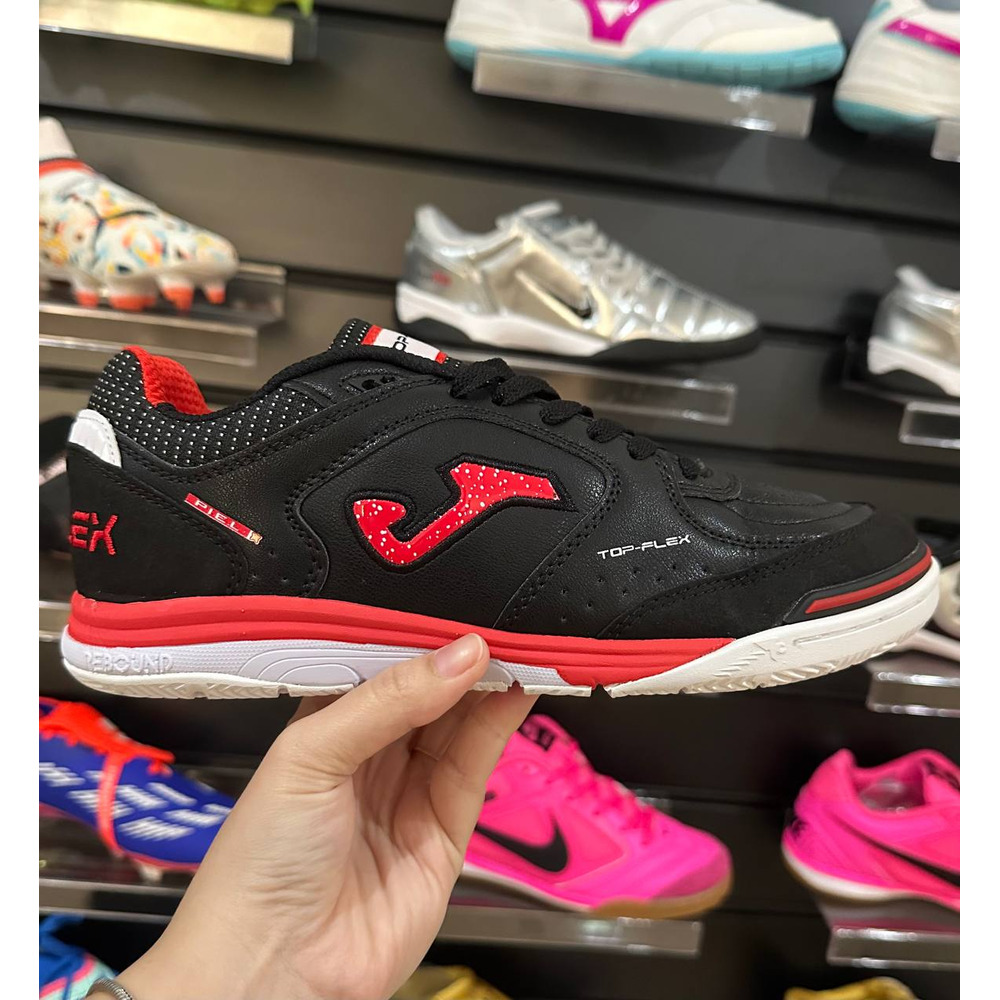 Chuteira Futsal Joma Top Flex Rebound Preta e Vermelha - Pronta Entrega