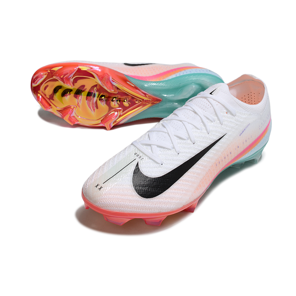Chuteira Campo Nike Air Zoom Mercurial Vapor 16 Elite FG Branco, Rosa e Verde 