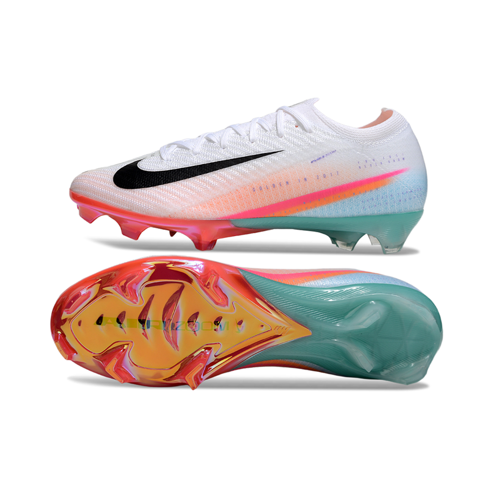 Chuteira Campo Nike Air Zoom Mercurial Vapor 16 Elite FG Branco, Rosa e Verde 