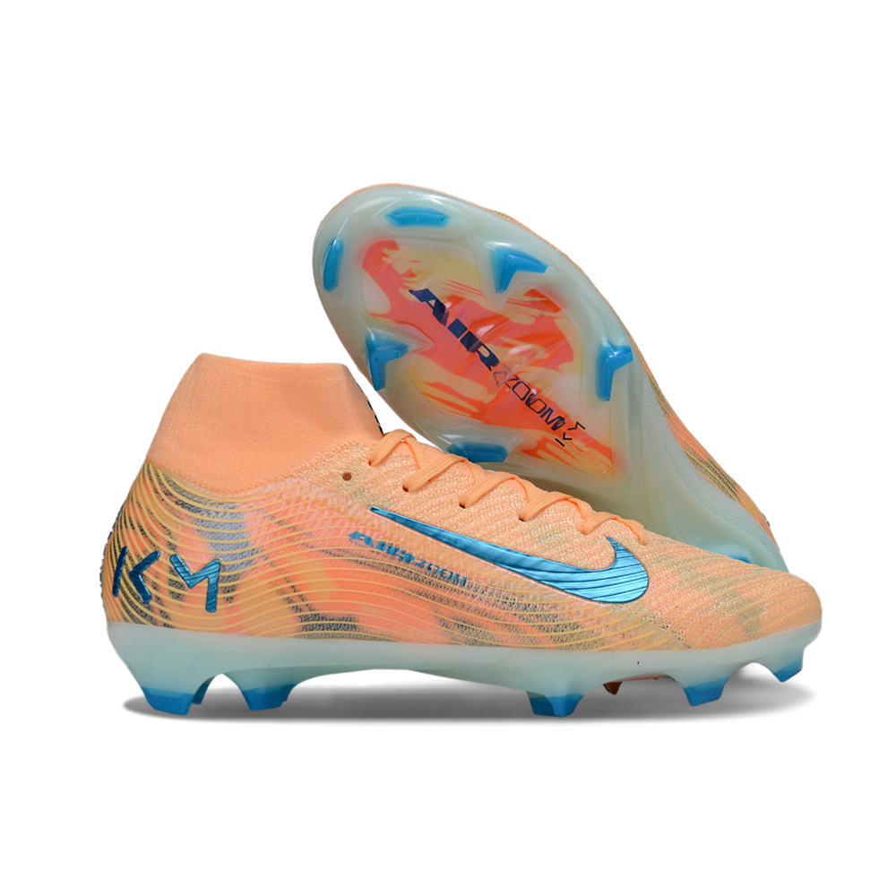Chuteira Campo Nike Air Zoom Mercurial Superfly 10 Elite FG Laranja e Azul