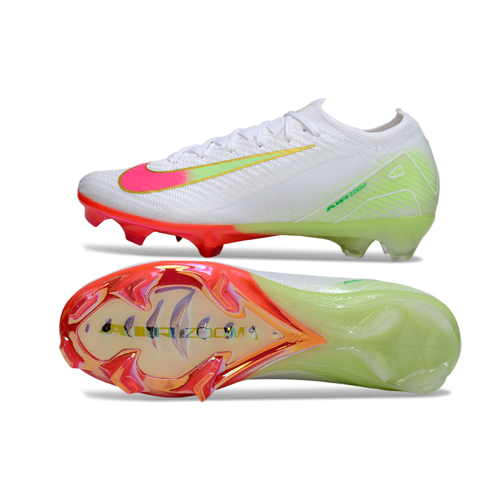 Chuteira Campo Nike Air Zoom Mercurial Vapor 16 Elite FG Branco, Verde e Rosa