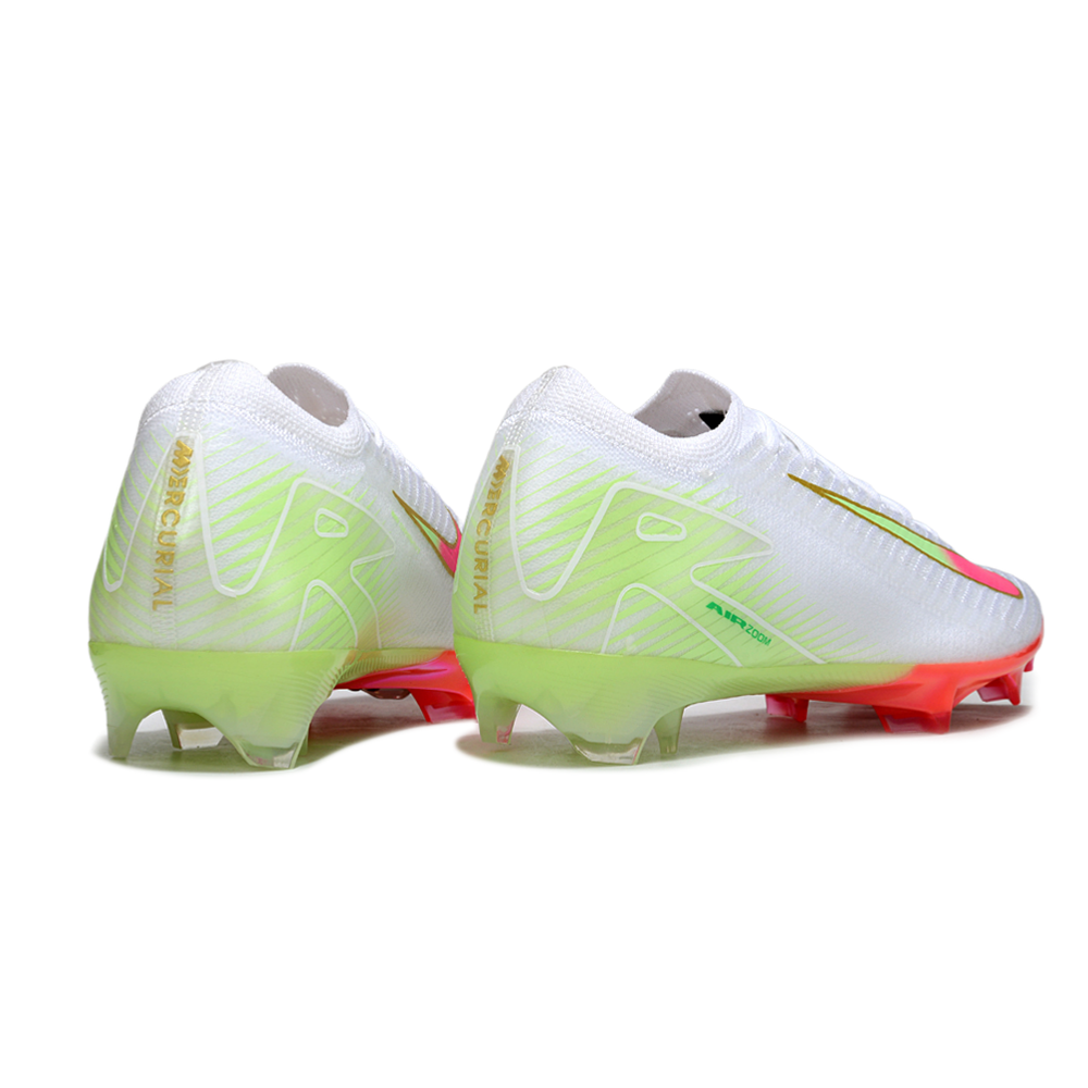 Chuteira Campo Nike Air Zoom Mercurial Vapor 16 Elite FG Branco, Verde e Rosa