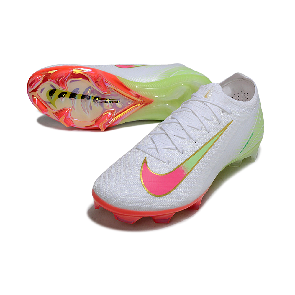Chuteira Campo Nike Air Zoom Mercurial Vapor 16 Elite FG Branco, Verde e Rosa