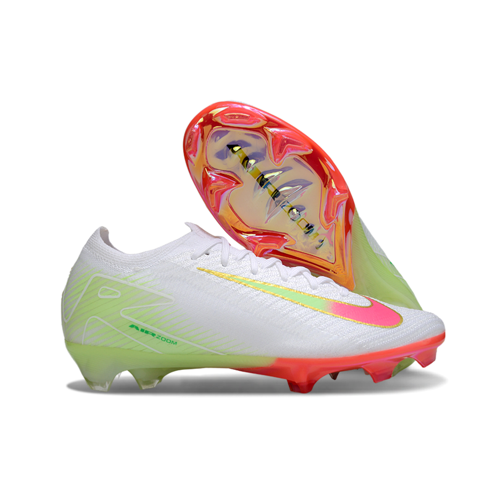 Chuteira Campo Nike Air Zoom Mercurial Vapor 16 Elite FG Branco, Verde e Rosa