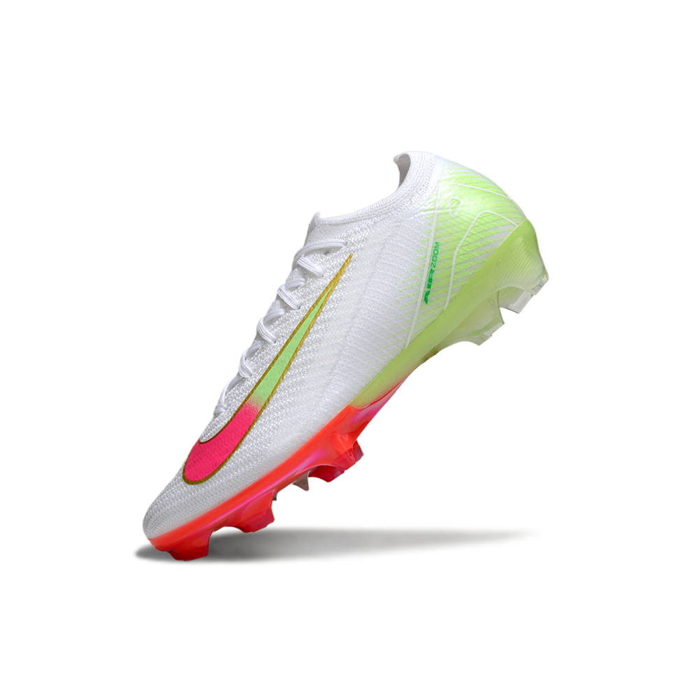 Chuteira Campo Nike Air Zoom Mercurial Vapor 16 Elite FG Branco, Verde e Rosa