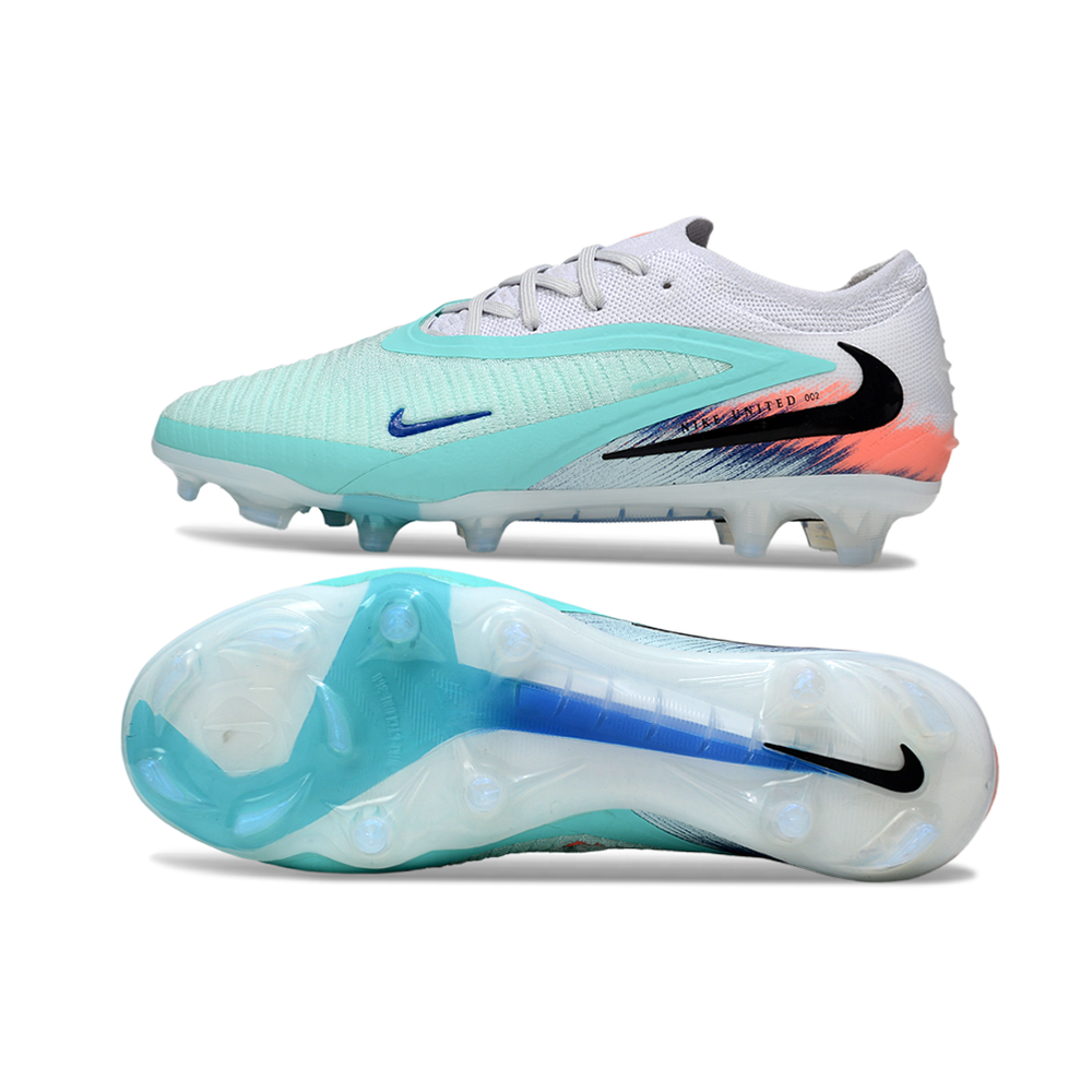 Chuteira Campo Nike Phantom GX 3 Elite FG Azul, Branco e Laranja