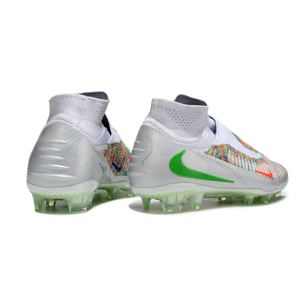 Chuteira Campo Nike Phantom GX 6 Elite FG Prata, Verde e Laranja