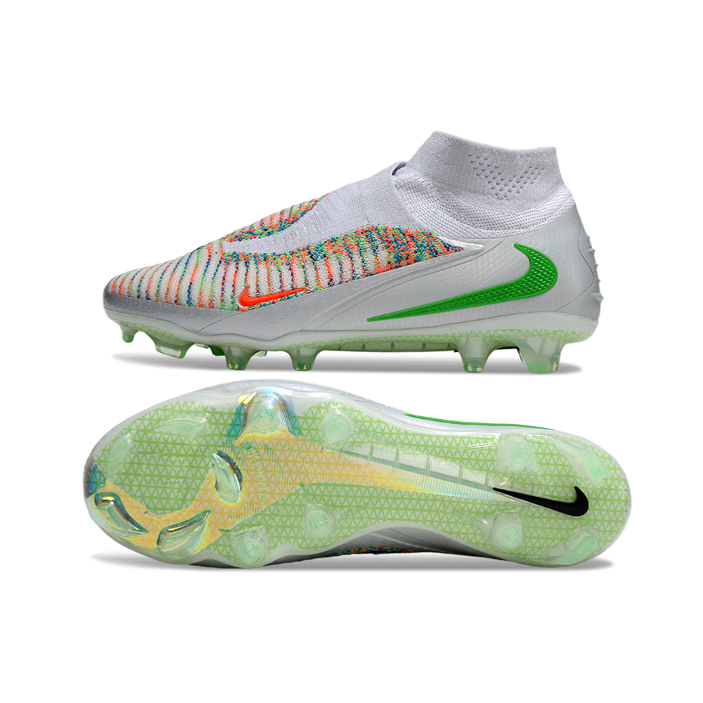 Chuteira Campo Nike Phantom GX 6 Elite FG Prata, Verde e Laranja