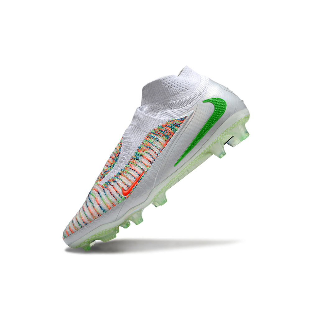 Chuteira Campo Nike Phantom GX 6 Elite FG Prata, Verde e Laranja