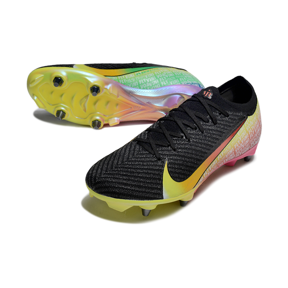 Chuteira Campo Nike Air Zoom Mercurial Vapor 16 Elite Trava Mista Preto, Amarelo, Verde, Rosa e Laranja