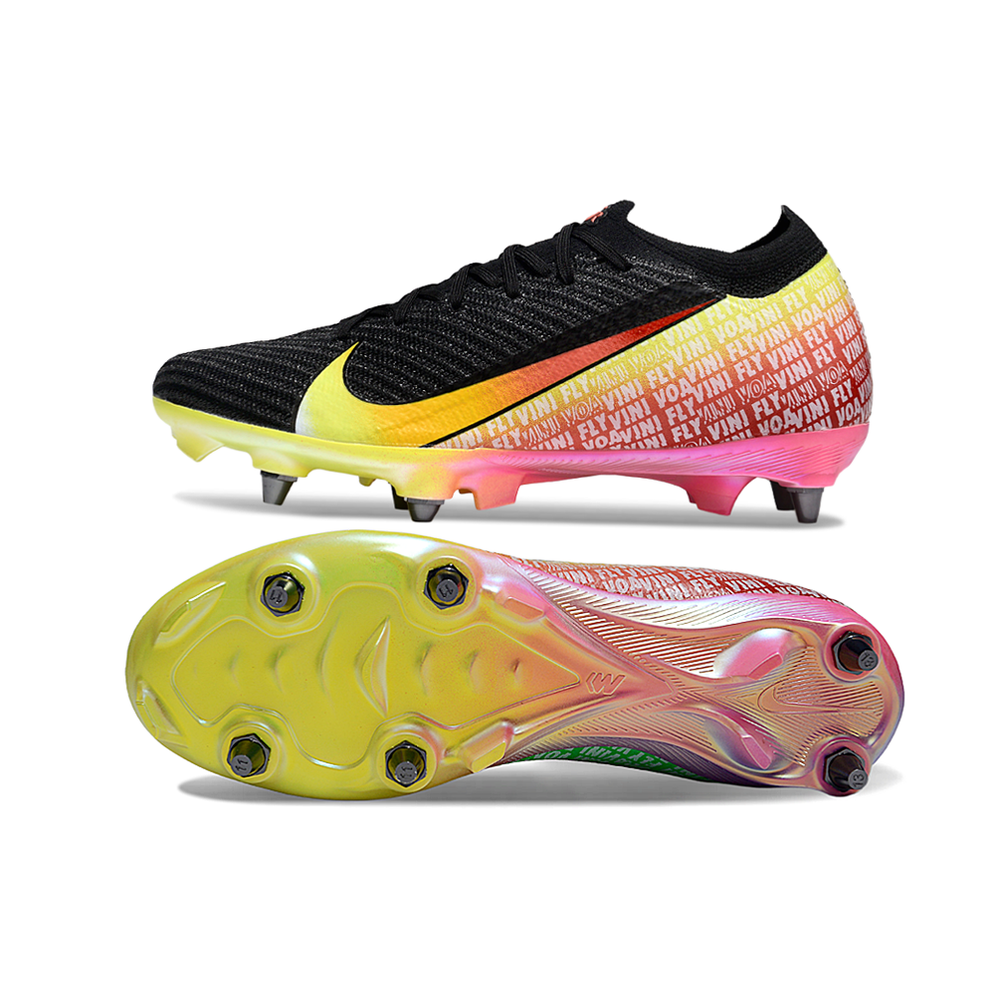 Chuteira Campo Nike Air Zoom Mercurial Vapor 16 Elite Trava Mista Preto, Amarelo, Verde, Rosa e Laranja