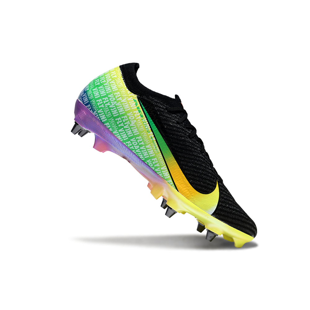 Chuteira Campo Nike Air Zoom Mercurial Vapor 16 Elite Trava Mista Preto, Amarelo, Verde, Rosa e Laranja