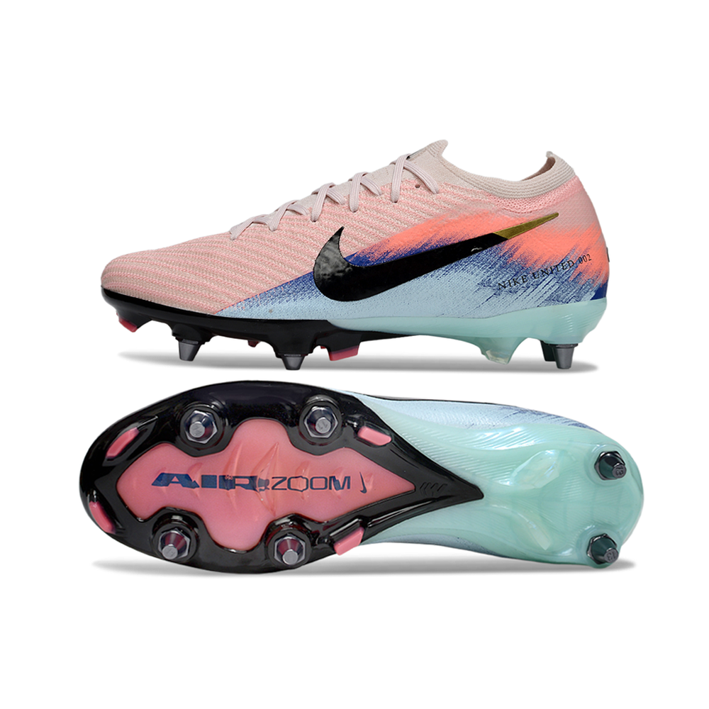 Chuteira Campo Nike Air Zoom Mercurial Vapor 16 Elite Trava Mista Rosa, Azul e Preto