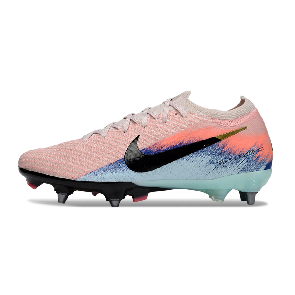 Chuteira Campo Nike Air Zoom Mercurial Vapor 16 Elite Trava Mista Rosa, Azul e Preto