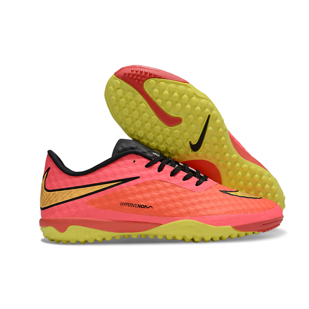 Chuteira Society Nike Hypervenom TF Rosa e Amarelo