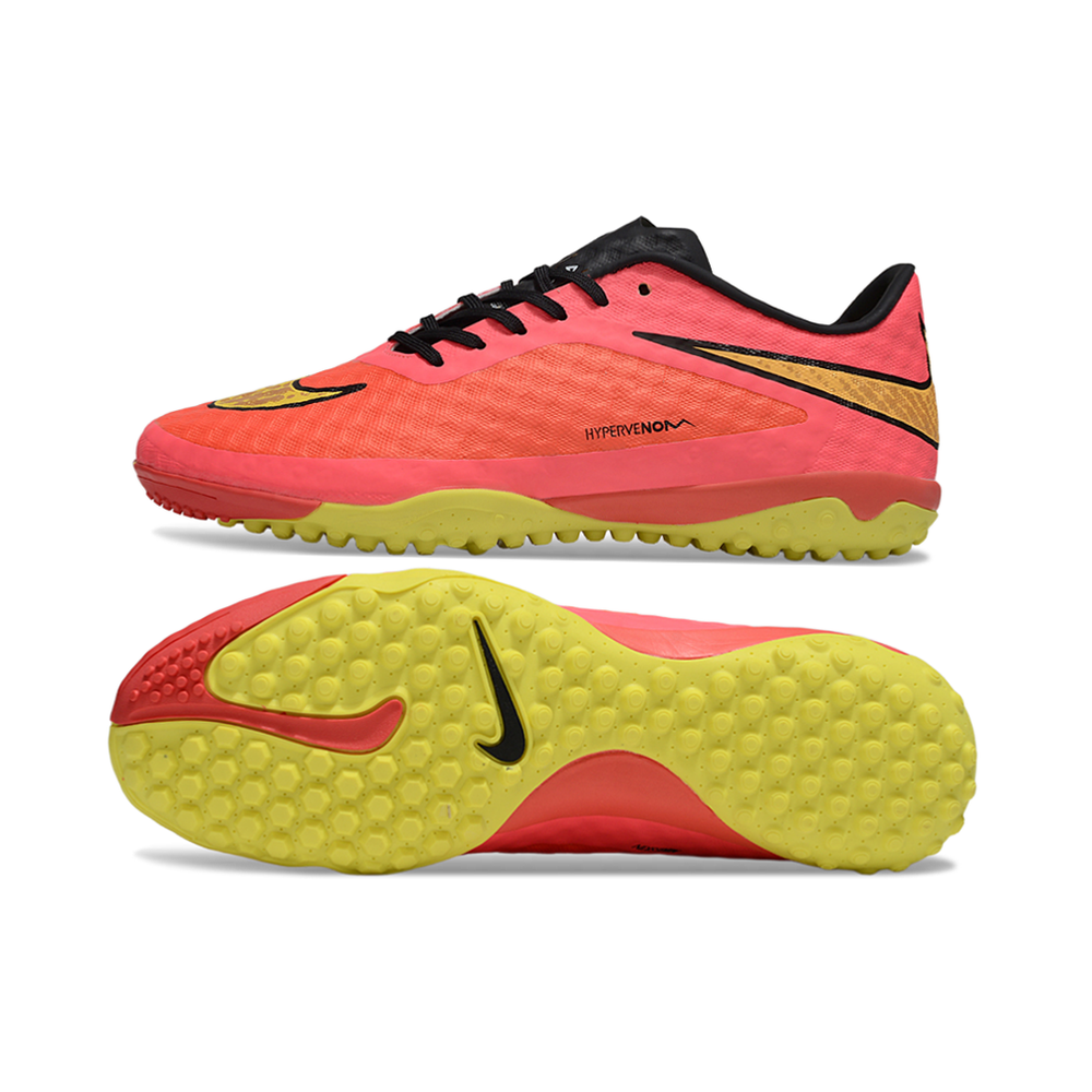Chuteira Society Nike Hypervenom TF Rosa e Amarelo