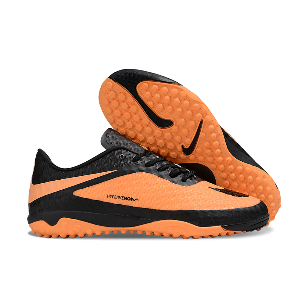 Chuteira Society Nike Hypervenom TF Laranja e Preto