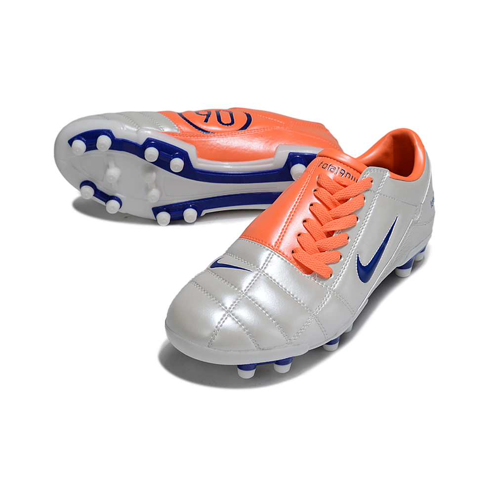 Chuteira Campo Nike Total 90 FG Prata, Laranja e Azul