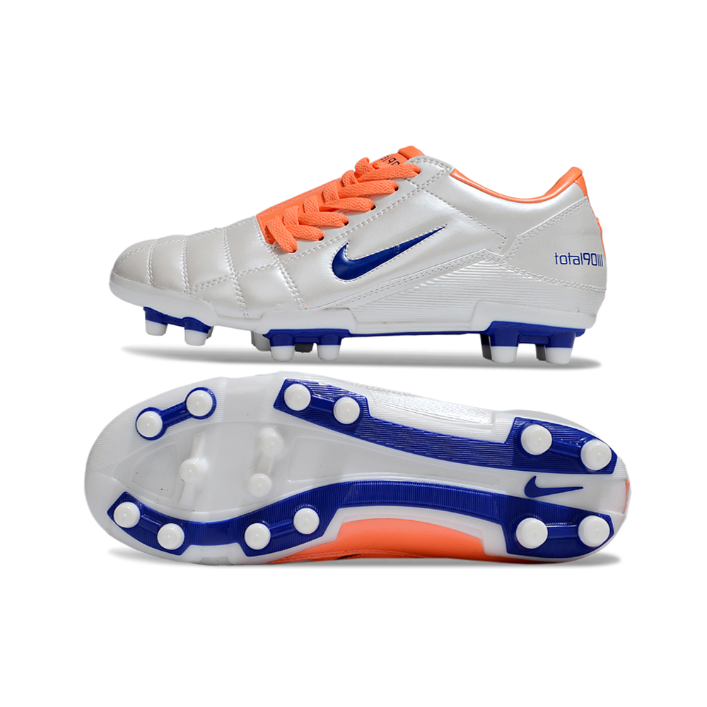 Chuteira Campo Nike Total 90 FG Prata, Laranja e Azul