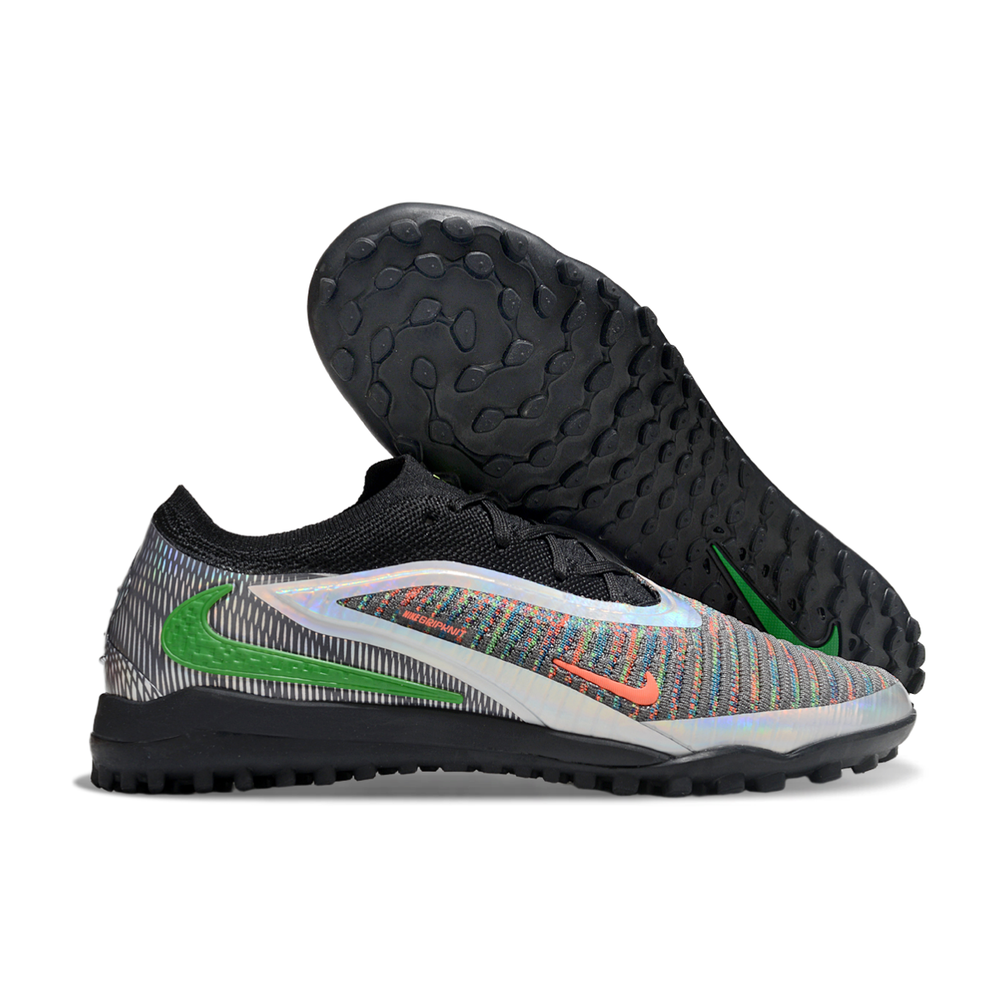 Chuteira Society Nike Phantom GX 6 Elite TF Preto, Verde e Laranja