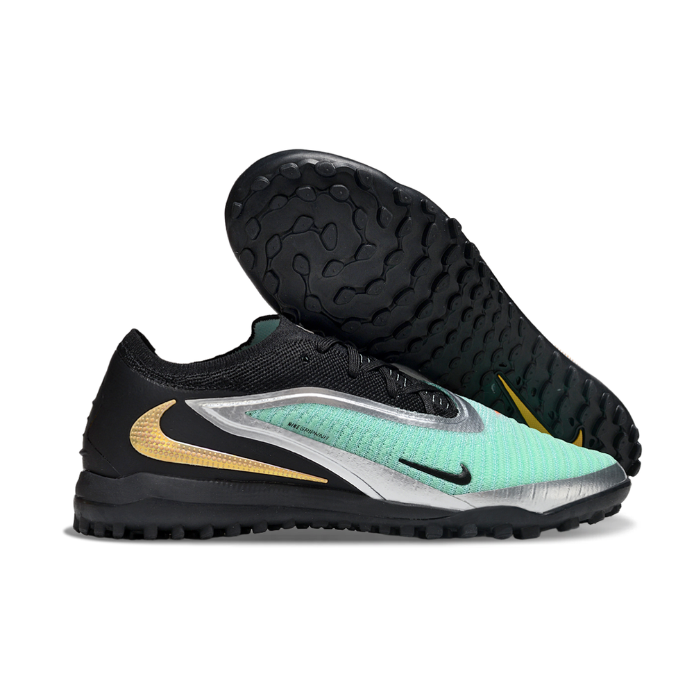 Chuteira Society Nike Phantom GX 6 Elite TF Preto, Verde e Dourado