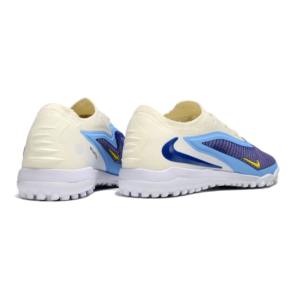 Chuteira Society Nike Phantom GX 6 Elite TF Branco, Azul e Amarelo ''Fear Nothing''