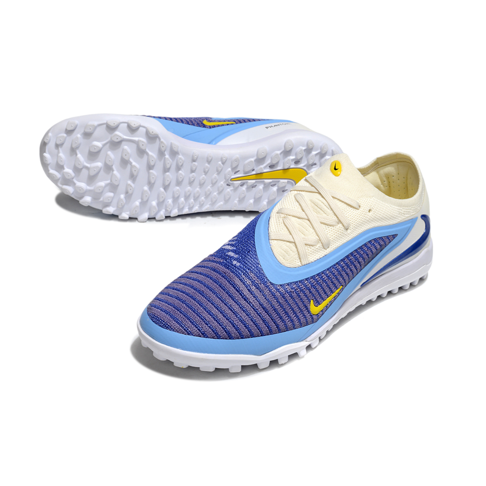 Chuteira Society Nike Phantom GX 6 Elite TF Branco, Azul e Amarelo ''Fear Nothing''