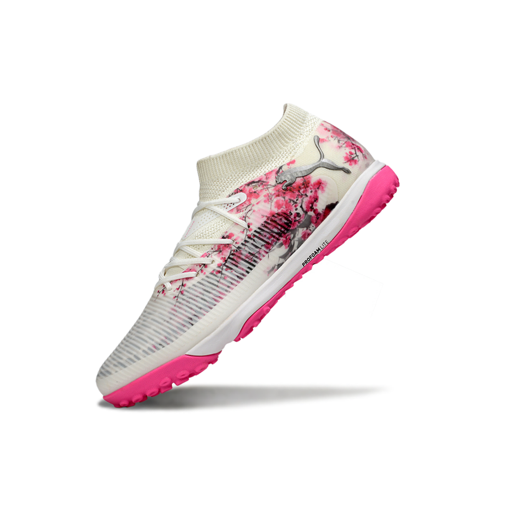 Chuteira Society Puma Future 8 TF Rosa e Branco