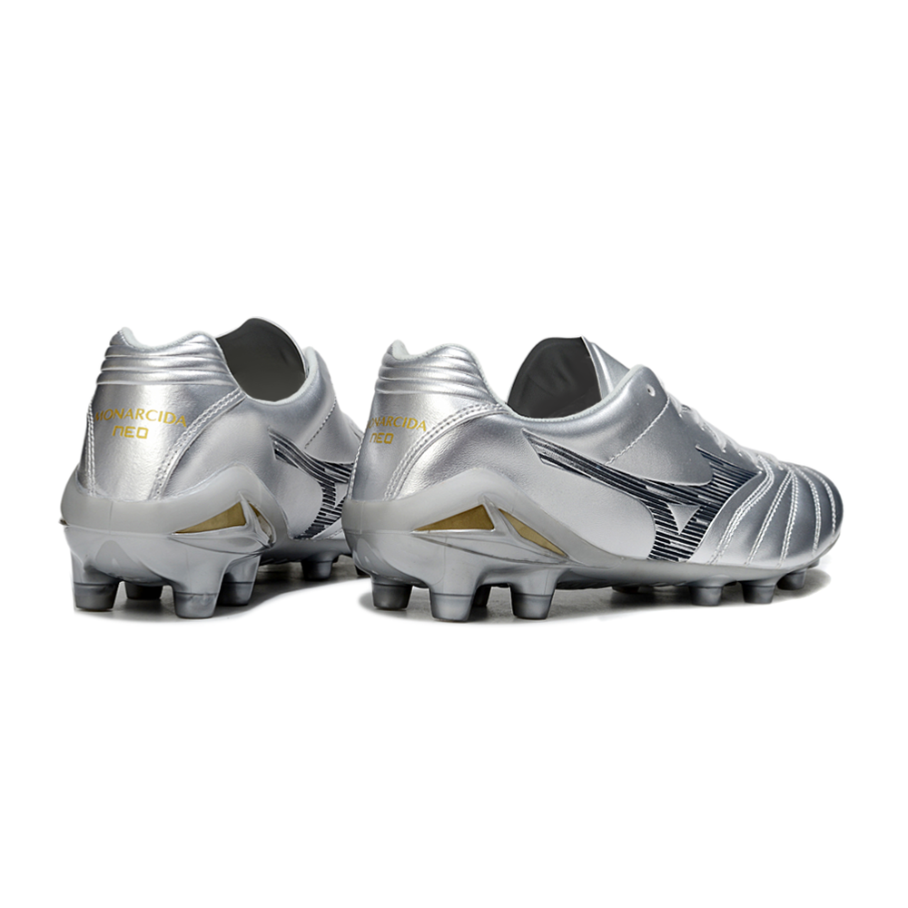 Chuteira Campo Mizuno Morelia Neo 4 FG Prata "Platinum Pack"