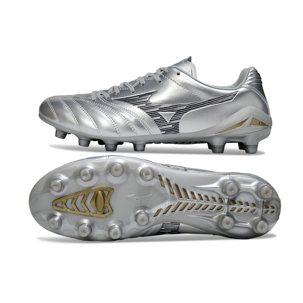 Chuteira Campo Mizuno Morelia Neo 4 FG Prata "Platinum Pack"