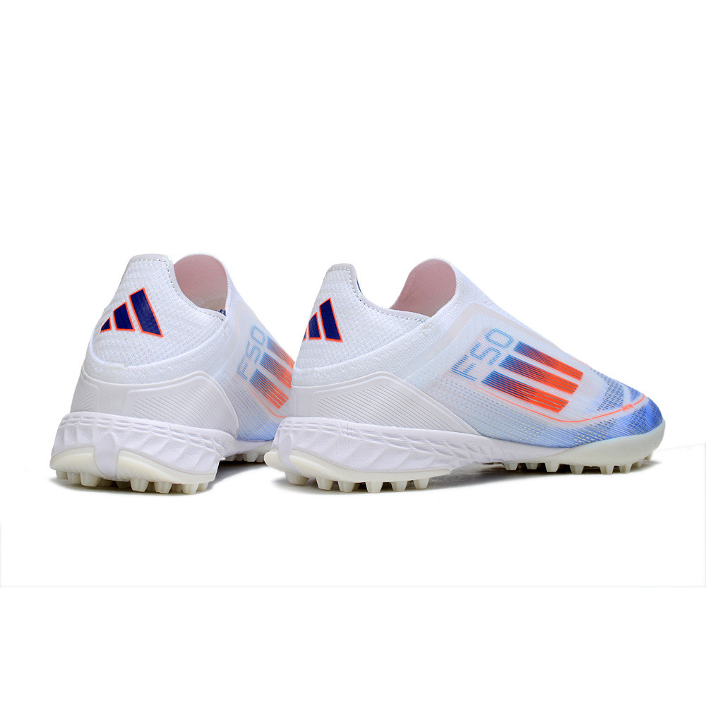 Chuteira Society Adidas F50+TF Branco, Azul e Laranja