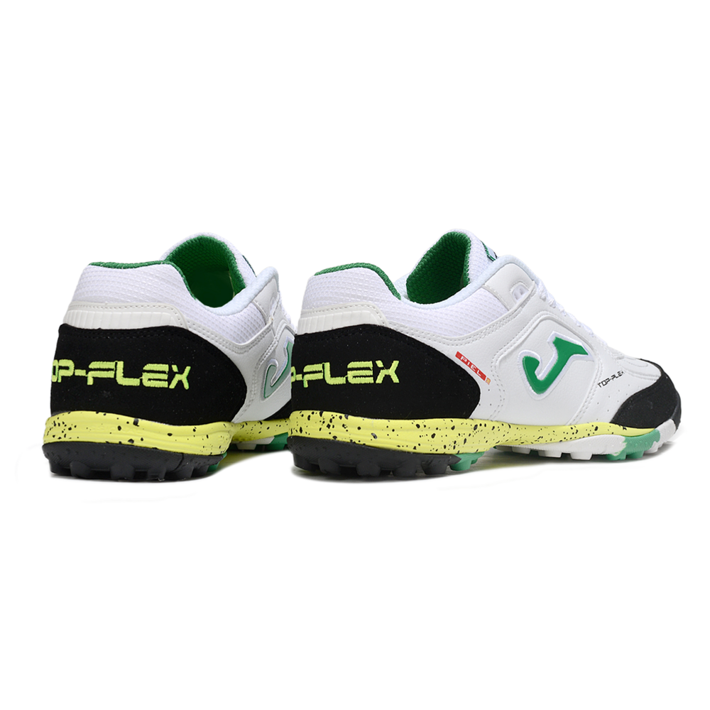 Chuteira Society Joma Top Flex TF Branco, Preto, Verde e Amarelo