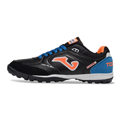 Chuteira Society Joma Top Flex TF Preto, Azul e Laranja