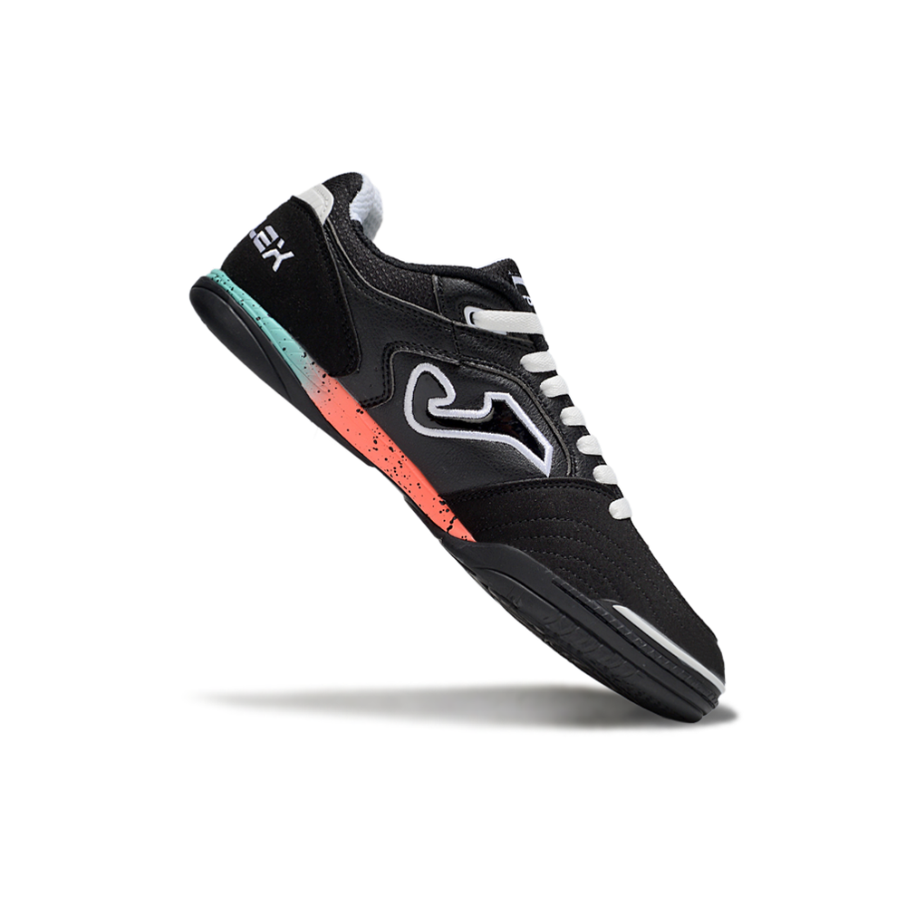 Chuteira Society Joma Top Flex TF Branco, Preto e Amarelo