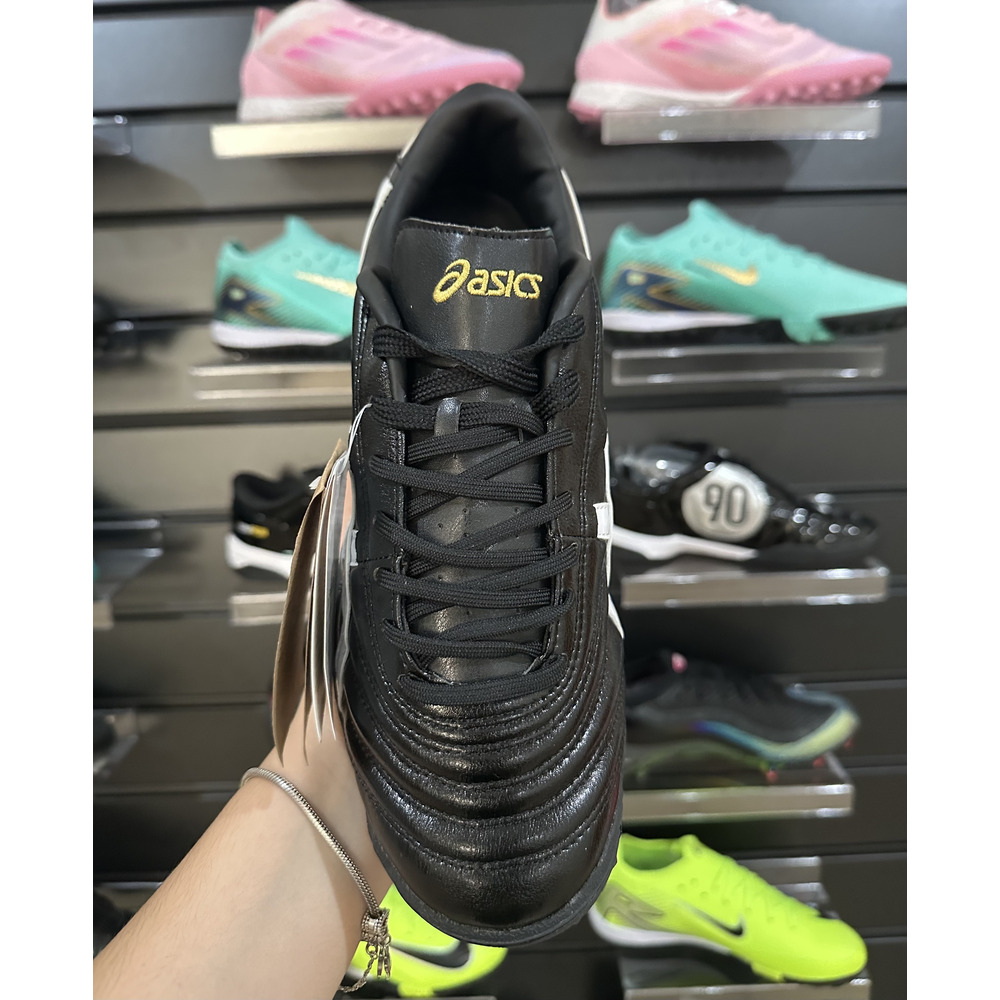 Chuteira Society Asics Japan TF Preta e Branca - Pronta Entrega