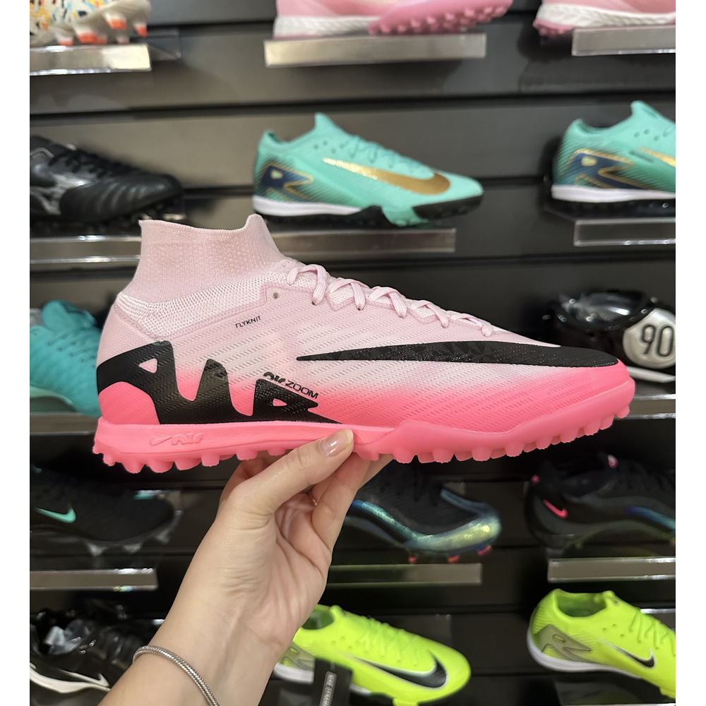 Chuteira Society Nike Air Zoom Mercurial Superfly 9 Elite TF Rosa e Preto - Pronta Entrega