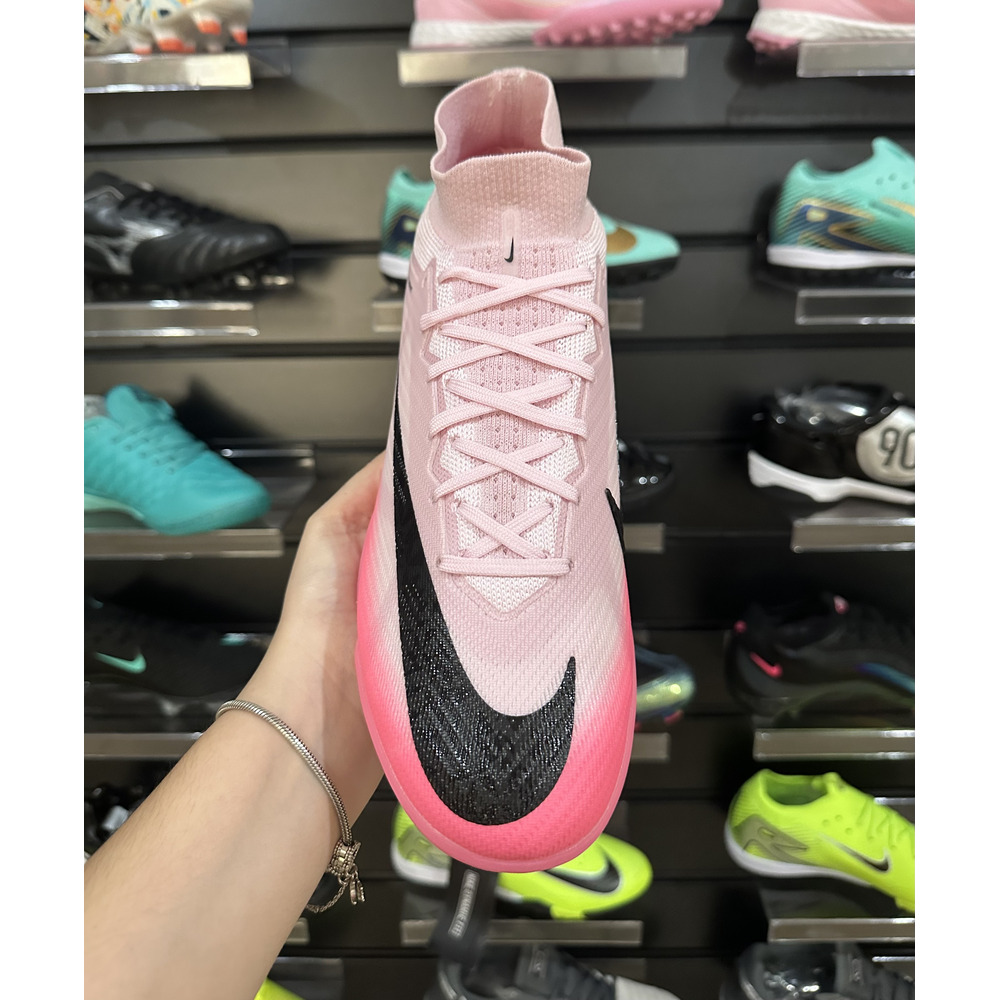 Chuteira Society Nike Air Zoom Mercurial Superfly 9 Elite TF Rosa e Preto - Pronta Entrega