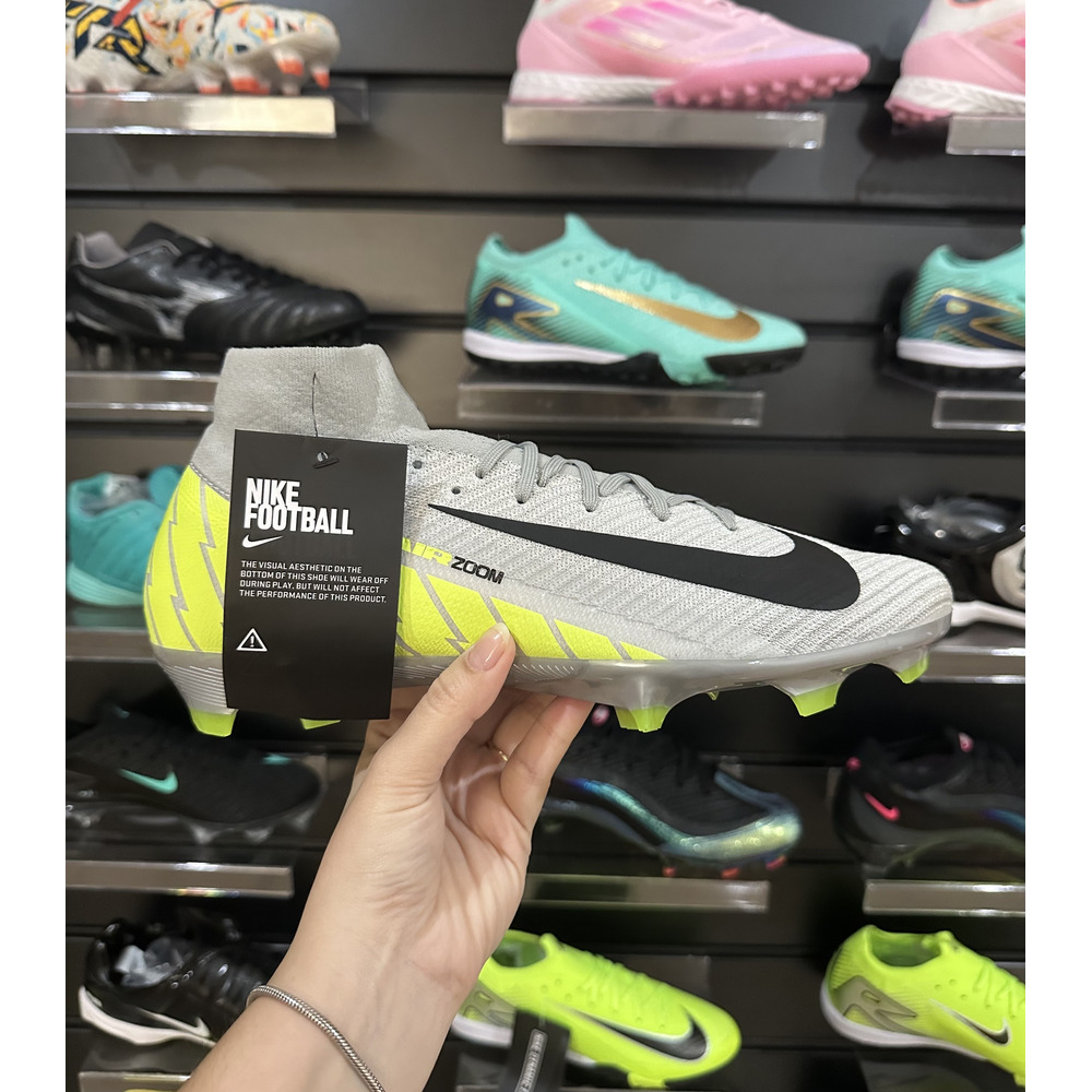 Chuteira Campo Nike Air Zoom Mercurial Superfly 10 Elite FG Prata e Verde - Pronta Entrega